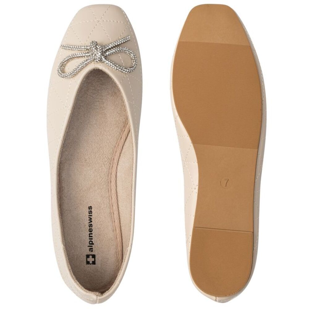 Alpine Swiss Myla Womens Ballet Flats Square Toe Rhinestone Bow Dressy Shoes - Picture 6 of 7